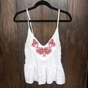 White tank top with red embroidery